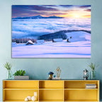 Snowy Cabins Above Clouds Wall Art
