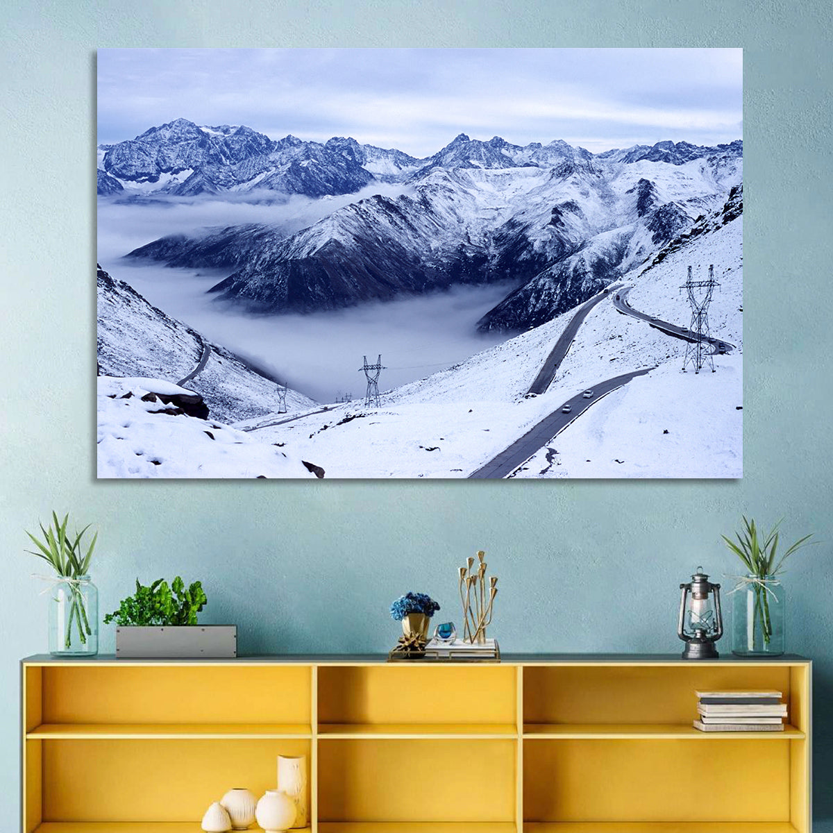 Sichuan Snowy Mountain Pass Wall Art in a room, landscape
