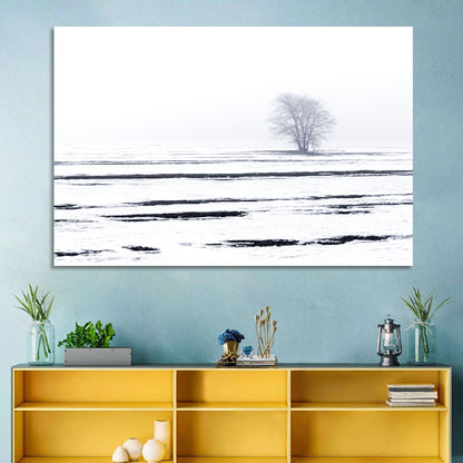 Foggy Winter Field with Lone Tree Wall Art