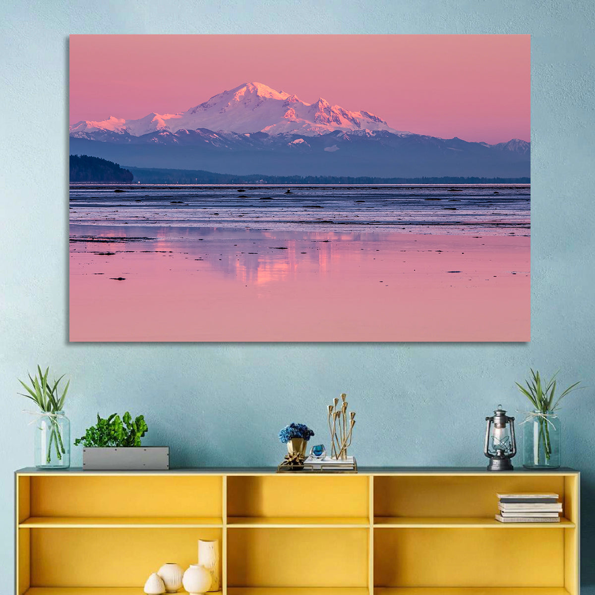 Mount Baker Sunset Wall Art in a room, landscape
