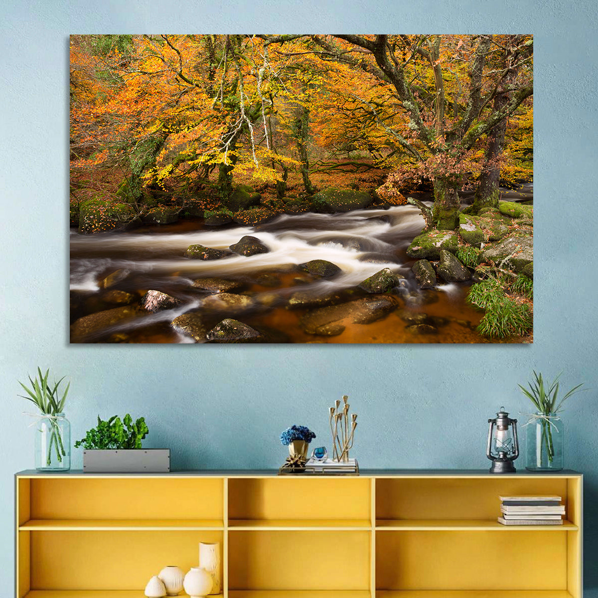 Dartmoor Autumn River in Golden Forest Wall Art
