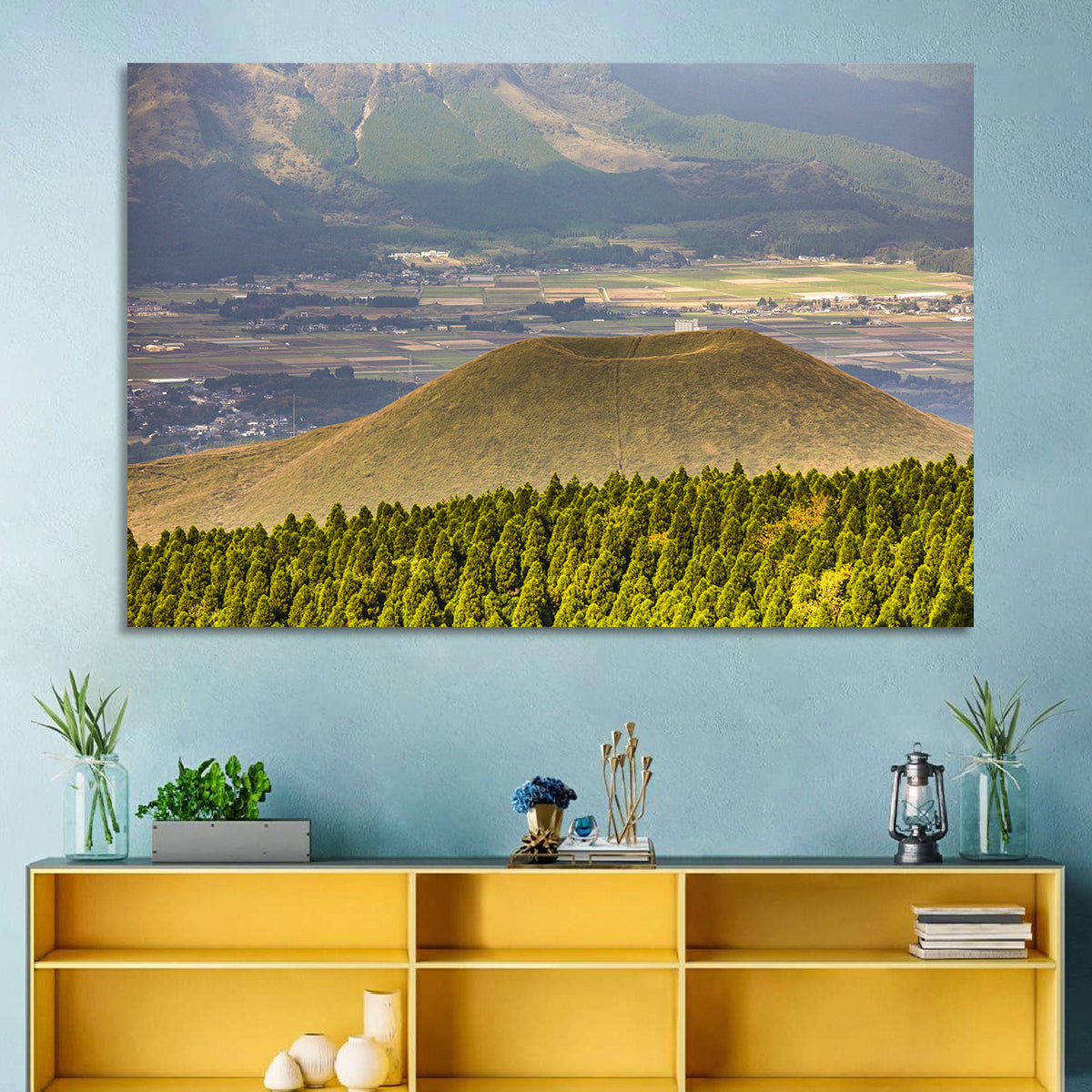 Mount Aso Komezuka Crater Wall Art in a room, landscape