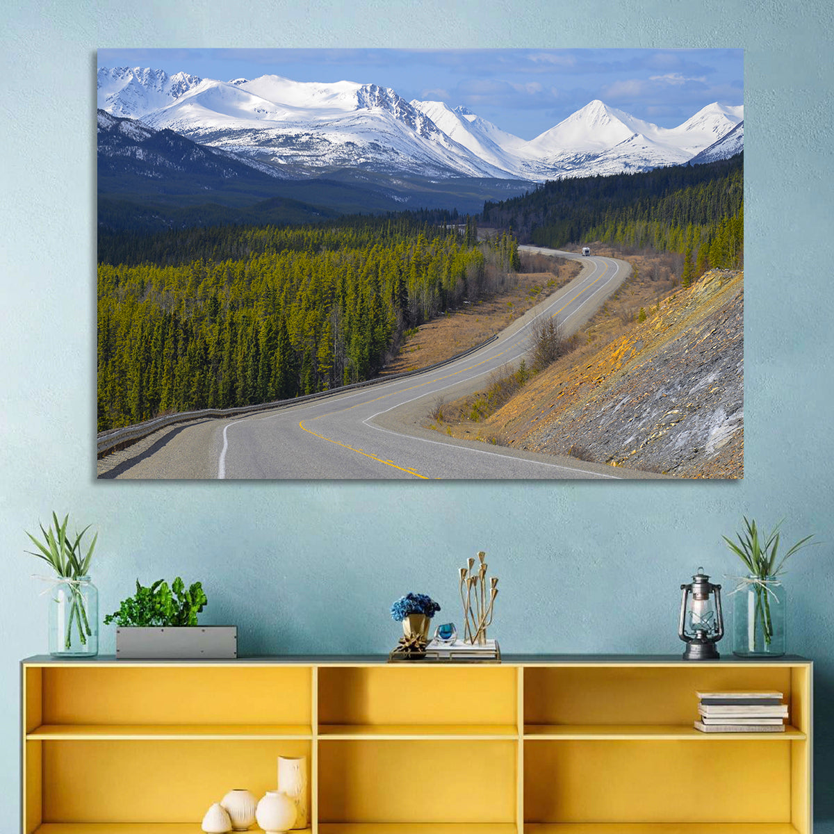 Alaska Highway Winding Road and Rv Wall Art in a room, landscape