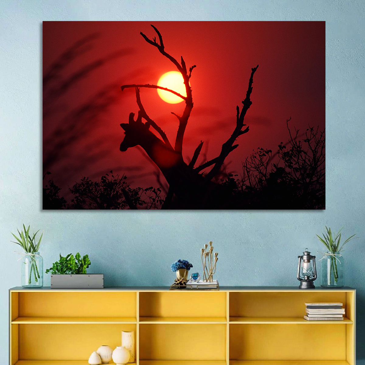 Giraffe Silhouette at Sunset Wall Art