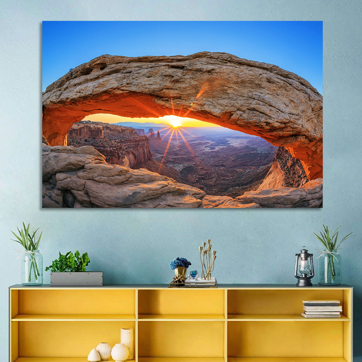 Mesa Arch Sunburst Wall Art in a room, landscape