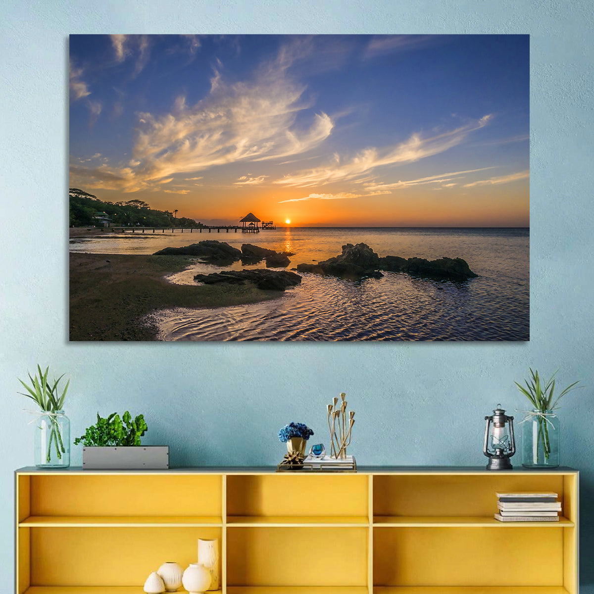 Roatan Pier Sunset Wall Art