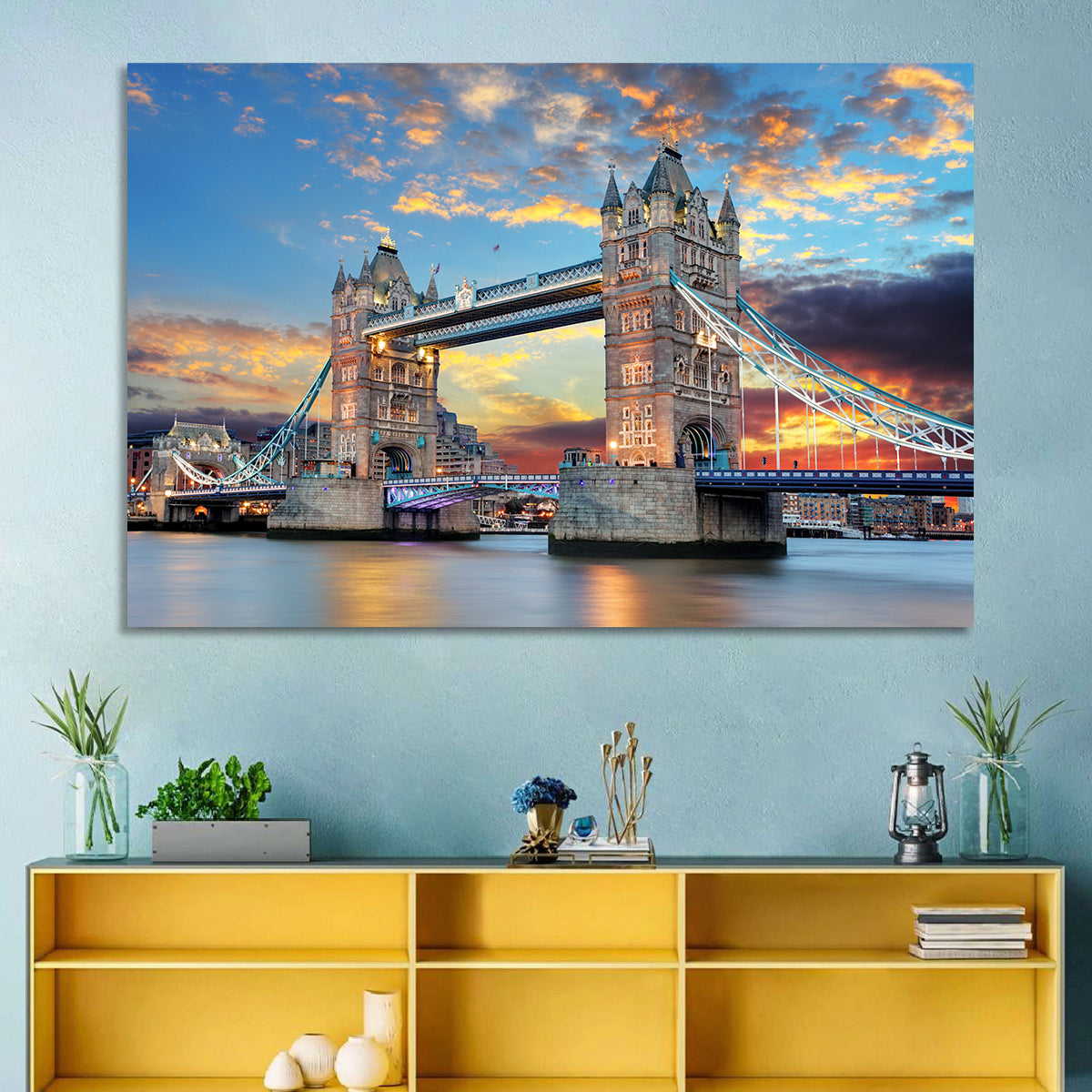 Tower Bridge at Sunset Wall Art in a room, landscape