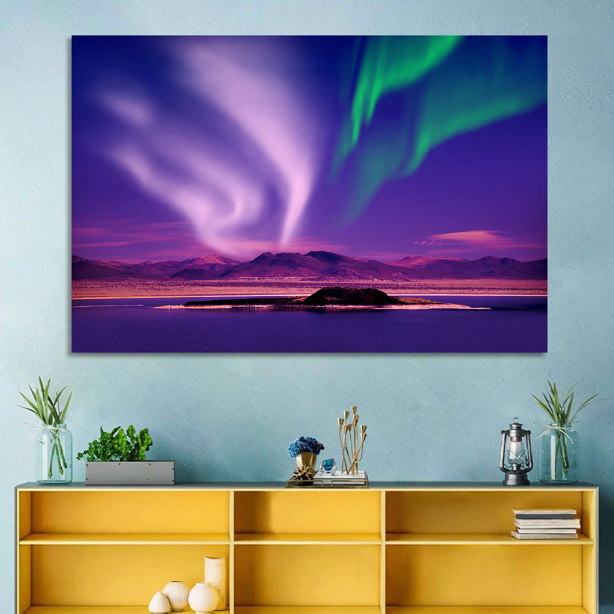 Violet Aurora Over Island Lake Wall Art