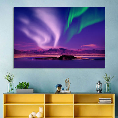 Violet Aurora Over Island Lake Wall Art