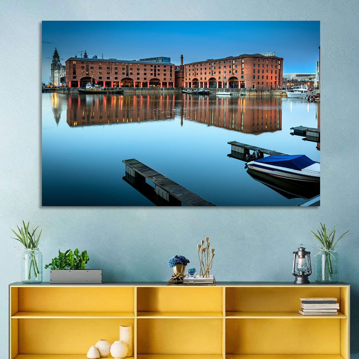 Royal Albert Dock Reflections, Liverpool Wall Art in a room, landscape