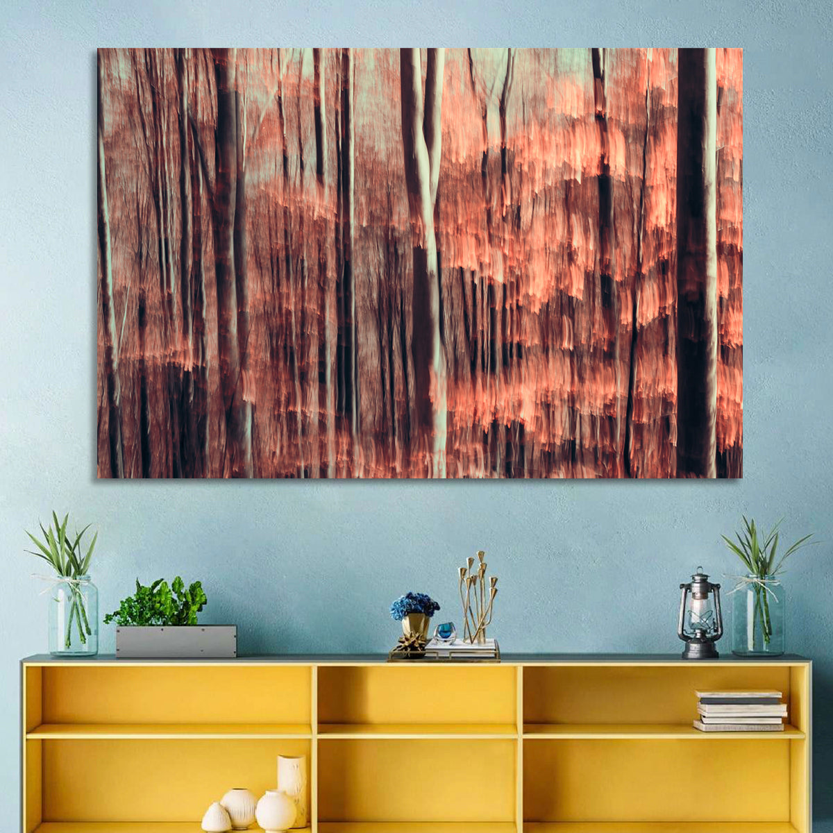 Autumn Forest Blur Wall Art in a room, landscape