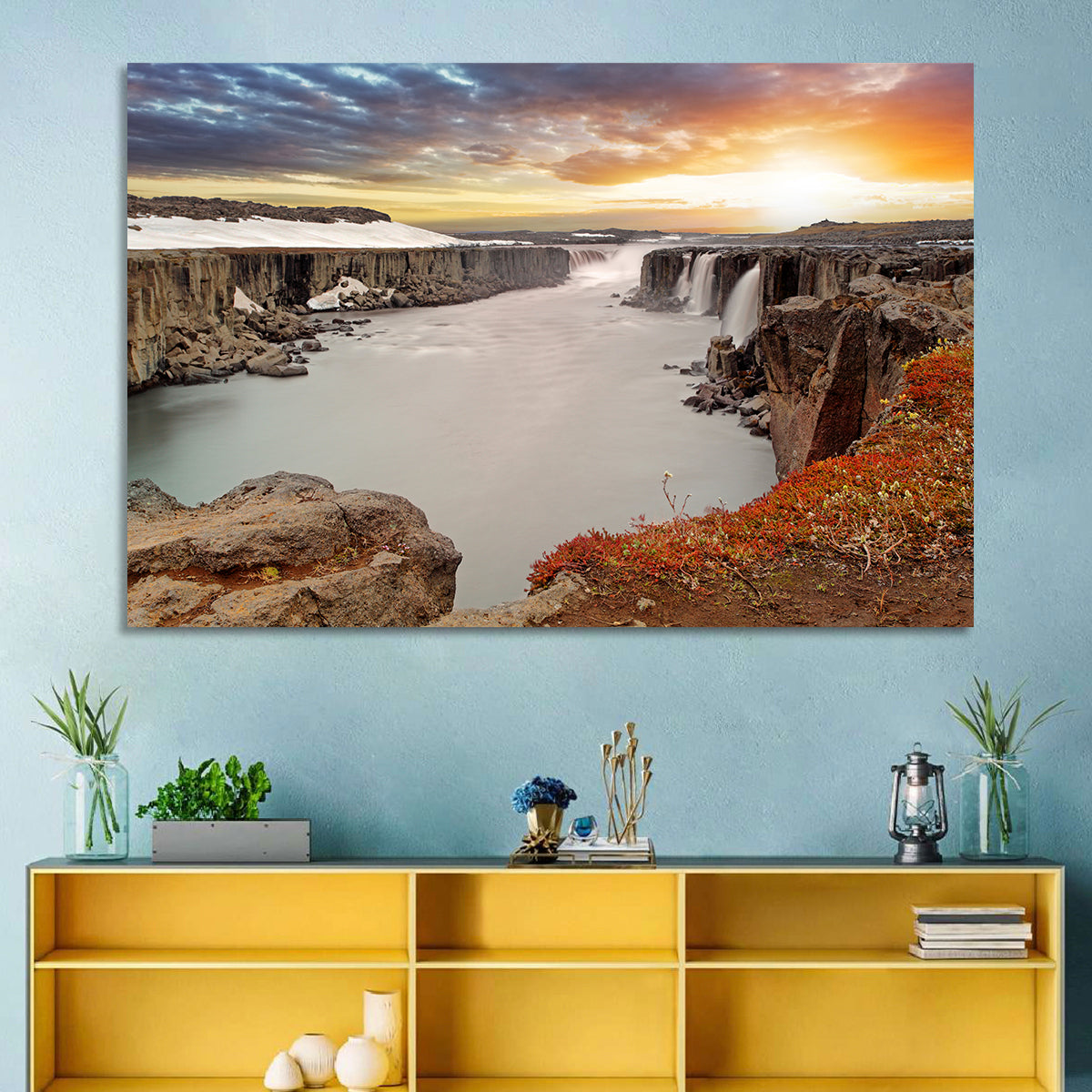 Selfoss Waterfall at Sunset Wall Art