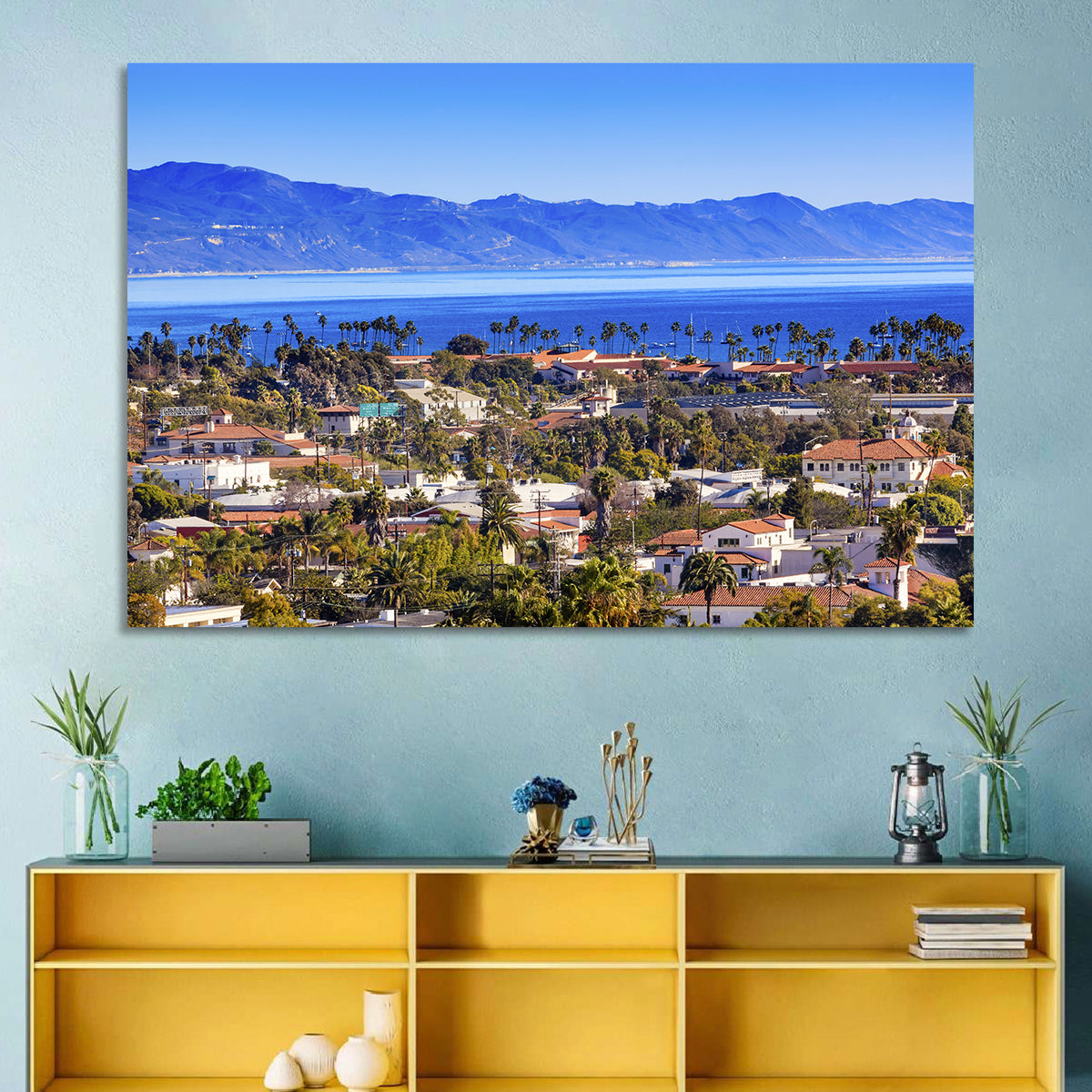 Santa Barbara Waterfront View Wall Art in a room, landscape