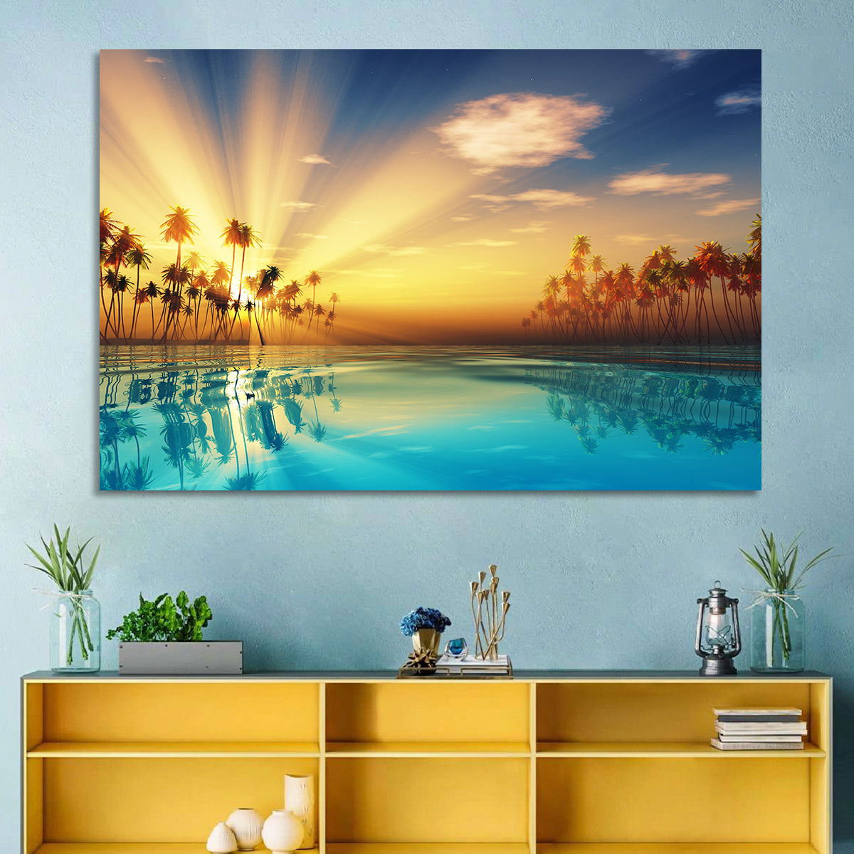 Turquoise Sunset Over Palm Island Wall Art