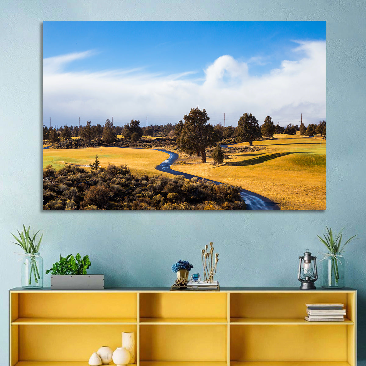 Central Oregon Golf Course with Winding Path Wall Art in a room, landscape