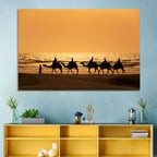 Camel Caravan Silhouette on Wet Sand Wall Art