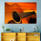 Sunset Acoustic Guitar Silhouette Wall Art
