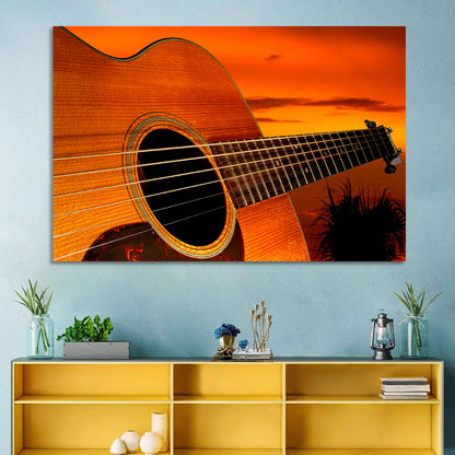 Sunset Acoustic Guitar Silhouette Wall Art