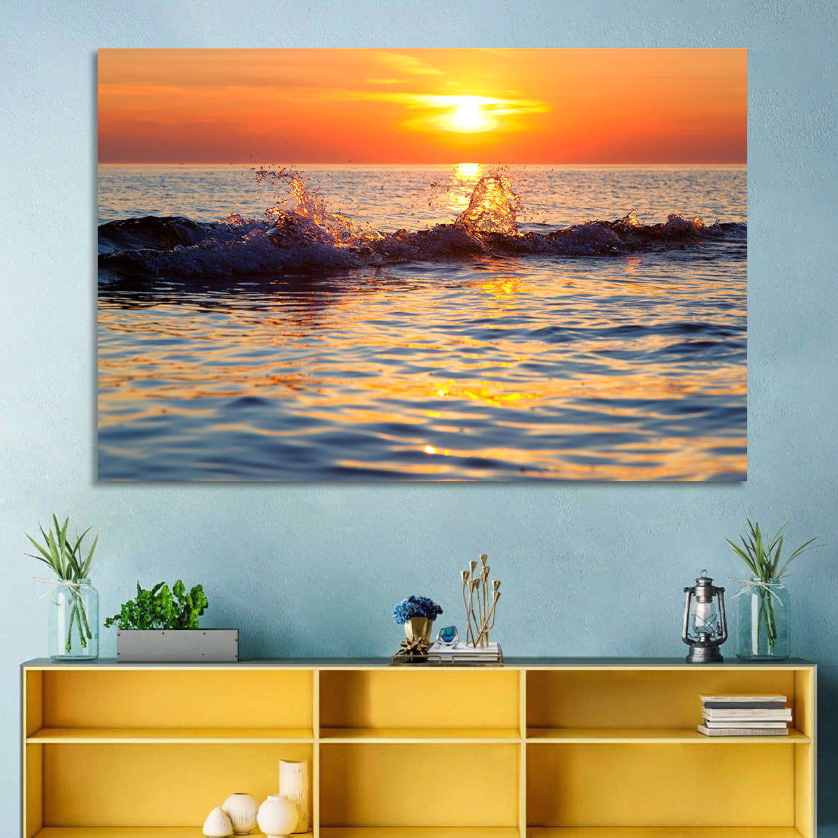 Lake Michigan Sunset Waves Wall Art