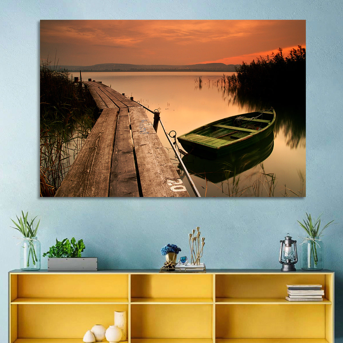 Pier and Rowboat on Lake Balaton Wall Art