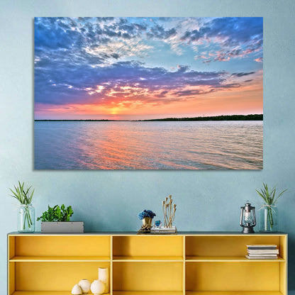 Cloudy Lake Sunset Reflection Wall Art
