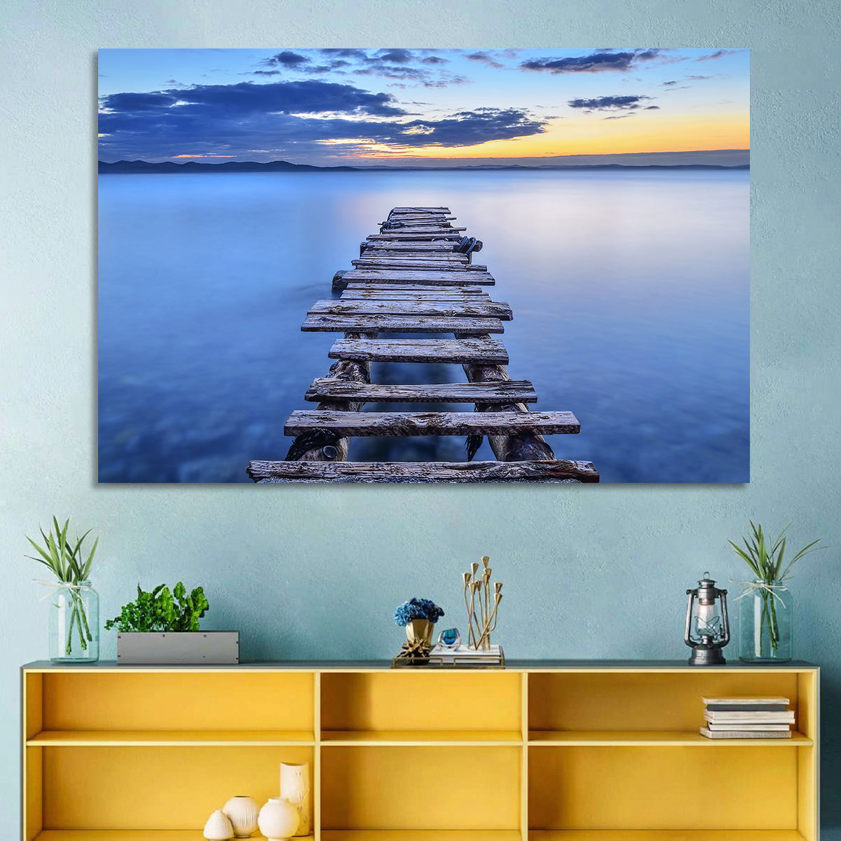 Weathered Lake Pier at Dusk Wall Art