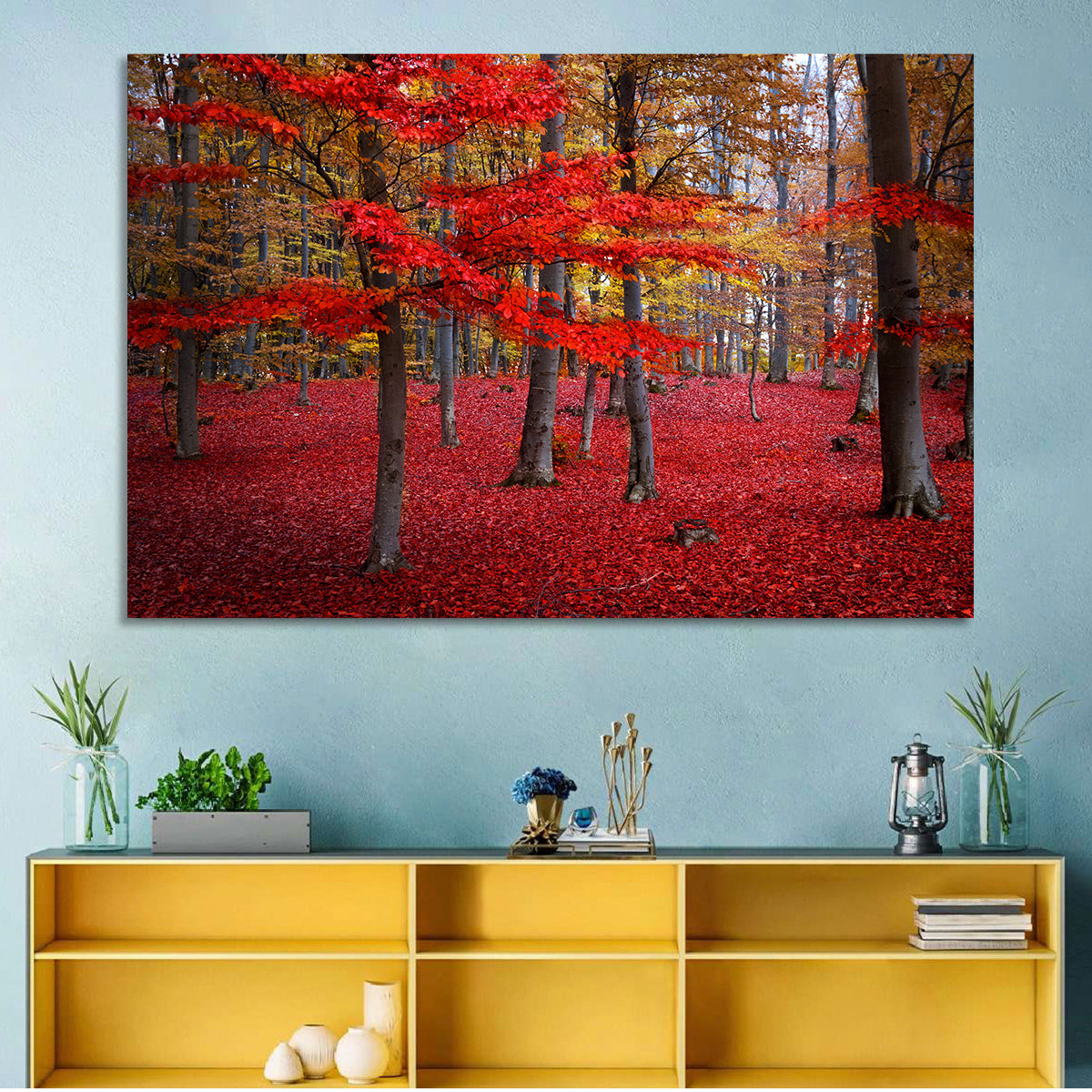 Crimson Autumn Forest Wall Art