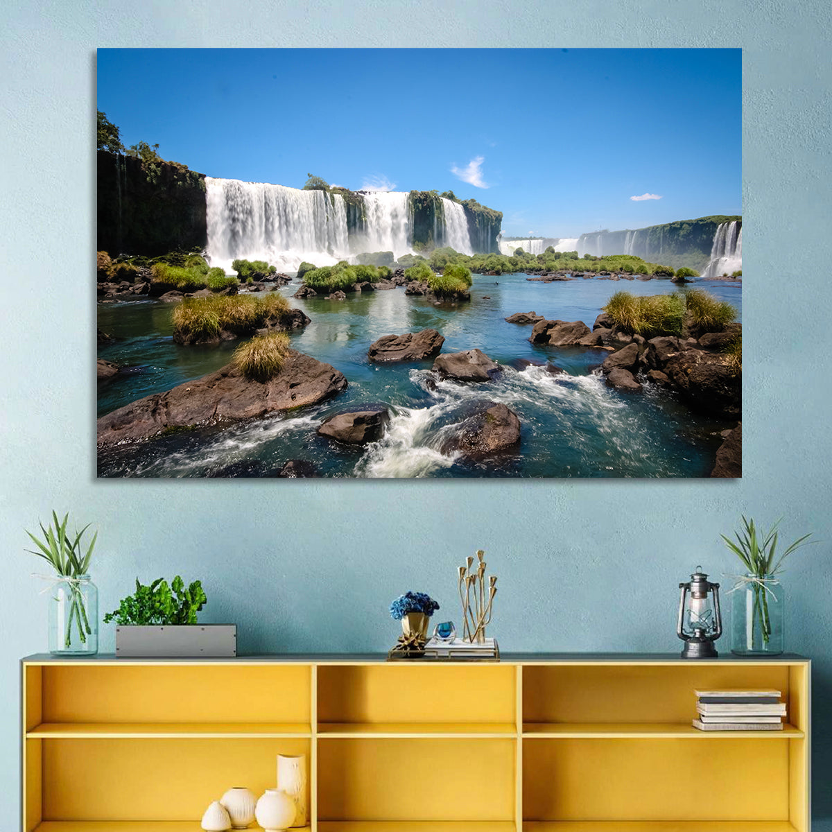 Iguazu River and Falls, Foz Do Iguaçu Wall Art in a room, landscape
