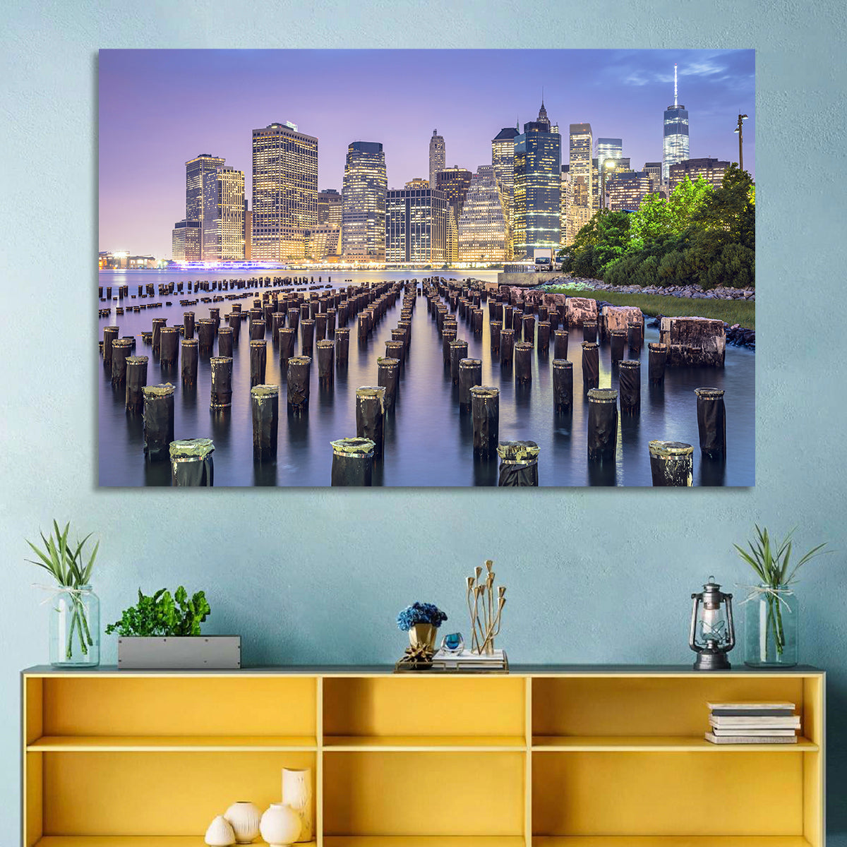Manhattan Skyline at Twilight Wall Art in a room, landscape