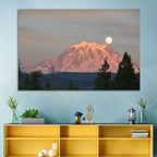 Mount Rainier Alpenglow with Full Moon Wall Art