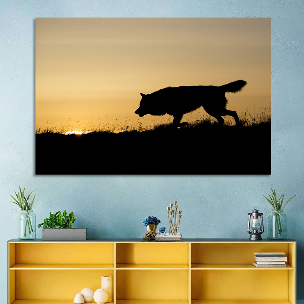 Wolf at Golden Horizon Wall Art