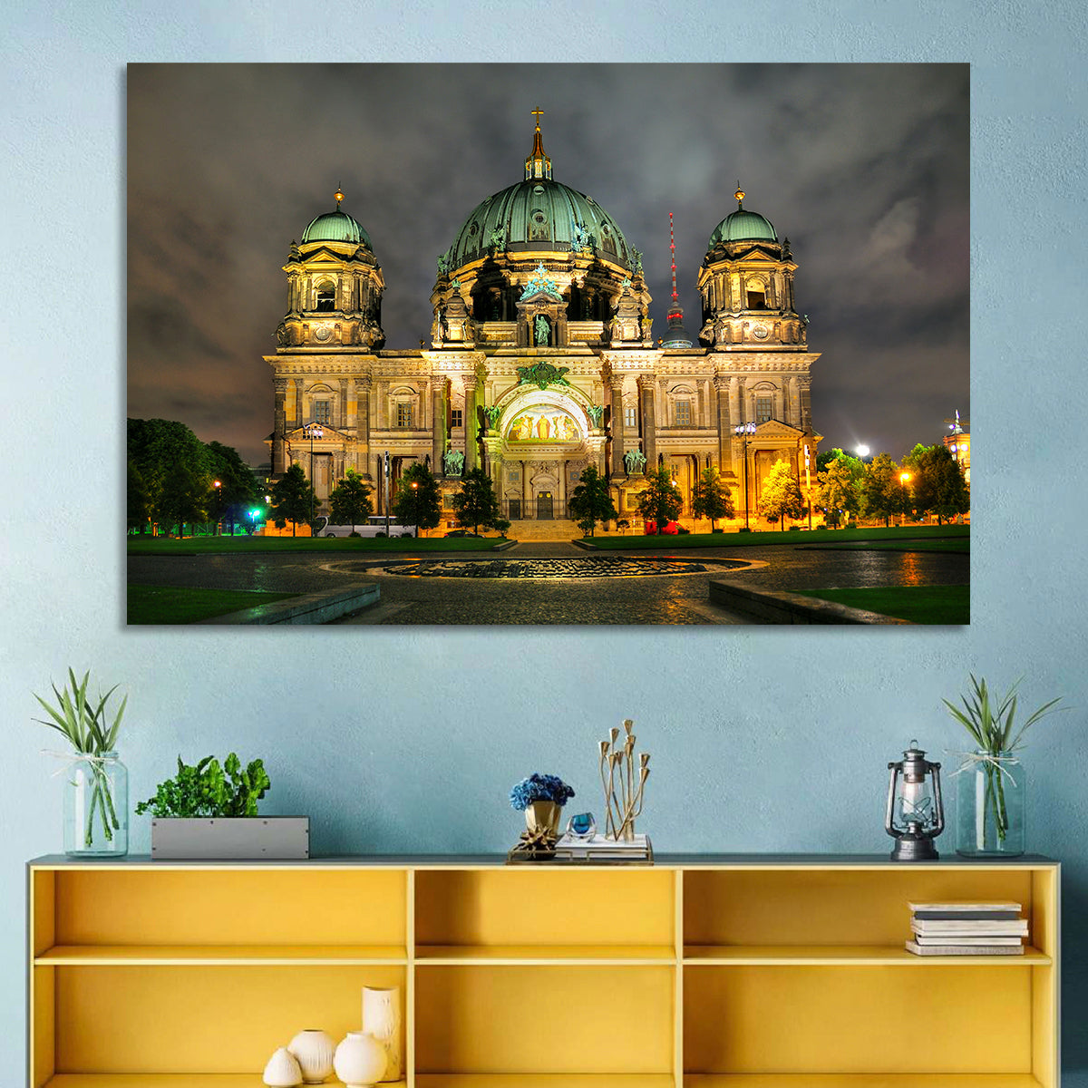 Berlin Cathedral Night View Wall Art in a room, landscape