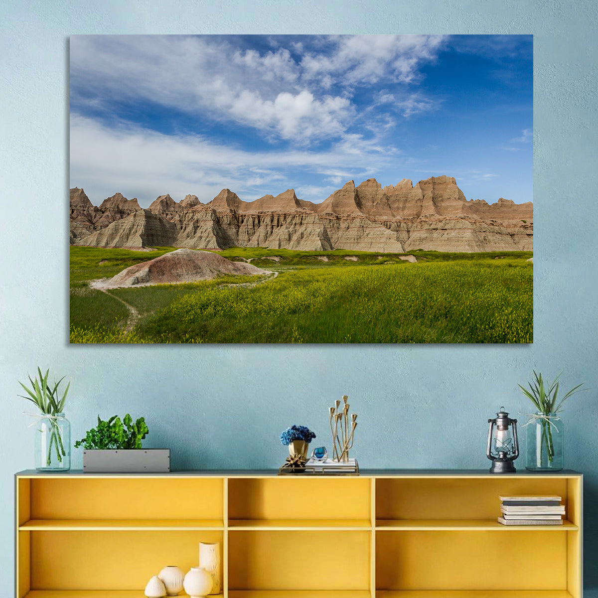 Badlands Meadow and Rock Formations Wall Art