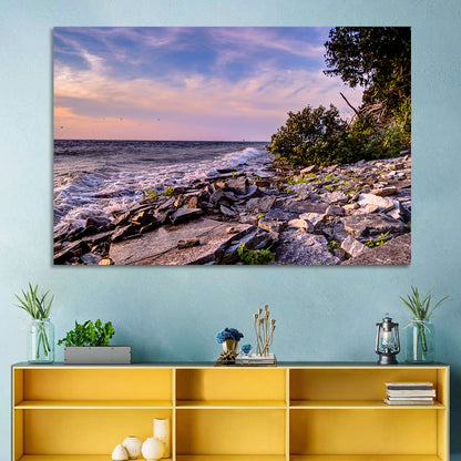 Lake Michigan Rocky Shoreline at Dusk Wall Art