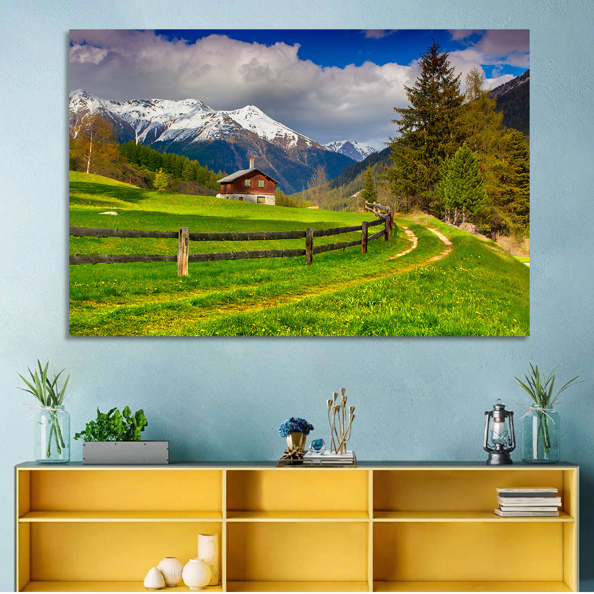 Alpine Meadow Cabin, Swiss Alps Wall Art