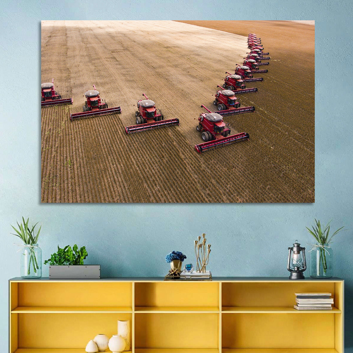 Aerial Soybean Harvest Wall Art in a room, landscape