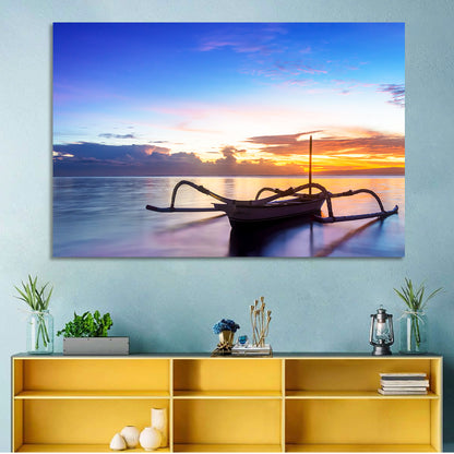 Jukung Fishing Boat at Sunset Wall Art