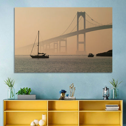 Newport Bridge in Golden Haze Wall Art