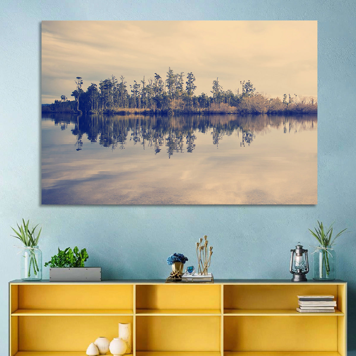 Sunset Over Forest Lake Wall Art