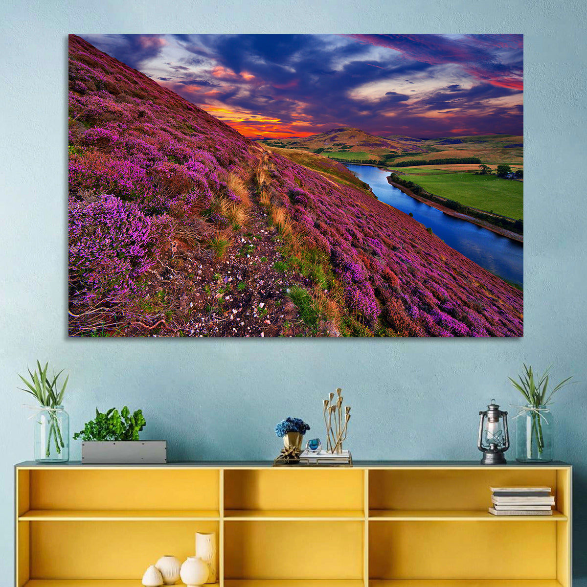 Pentland Hills Heather, Edinburgh Wall Art in a room, landscape