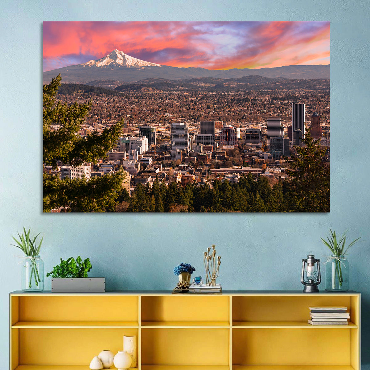 Portland Skyline at Sunset Wall Art