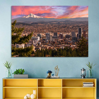 Portland Skyline at Sunset Wall Art