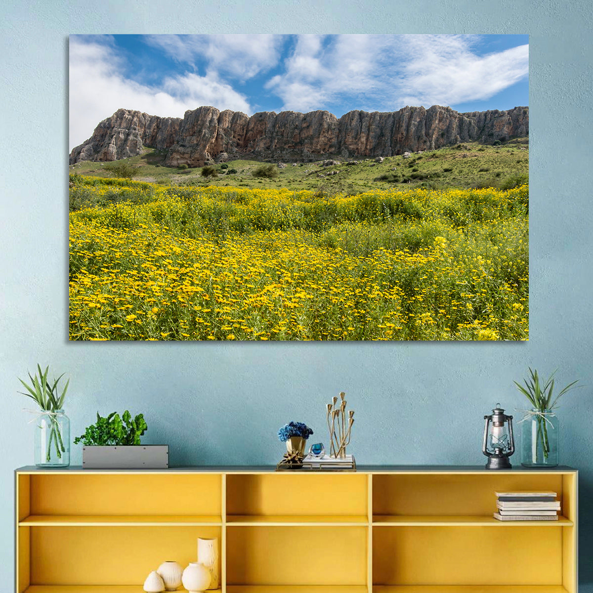 Mount Arbel Wildflower Meadow Wall Art in a room, landscape
