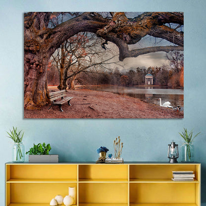 Autumn Pavilion with Swan Wall Art