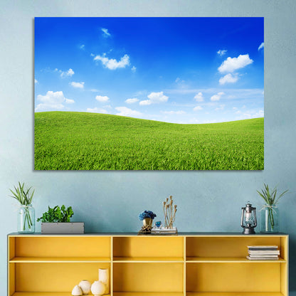 Rolling Green Meadow Under Blue Sky Wall Art