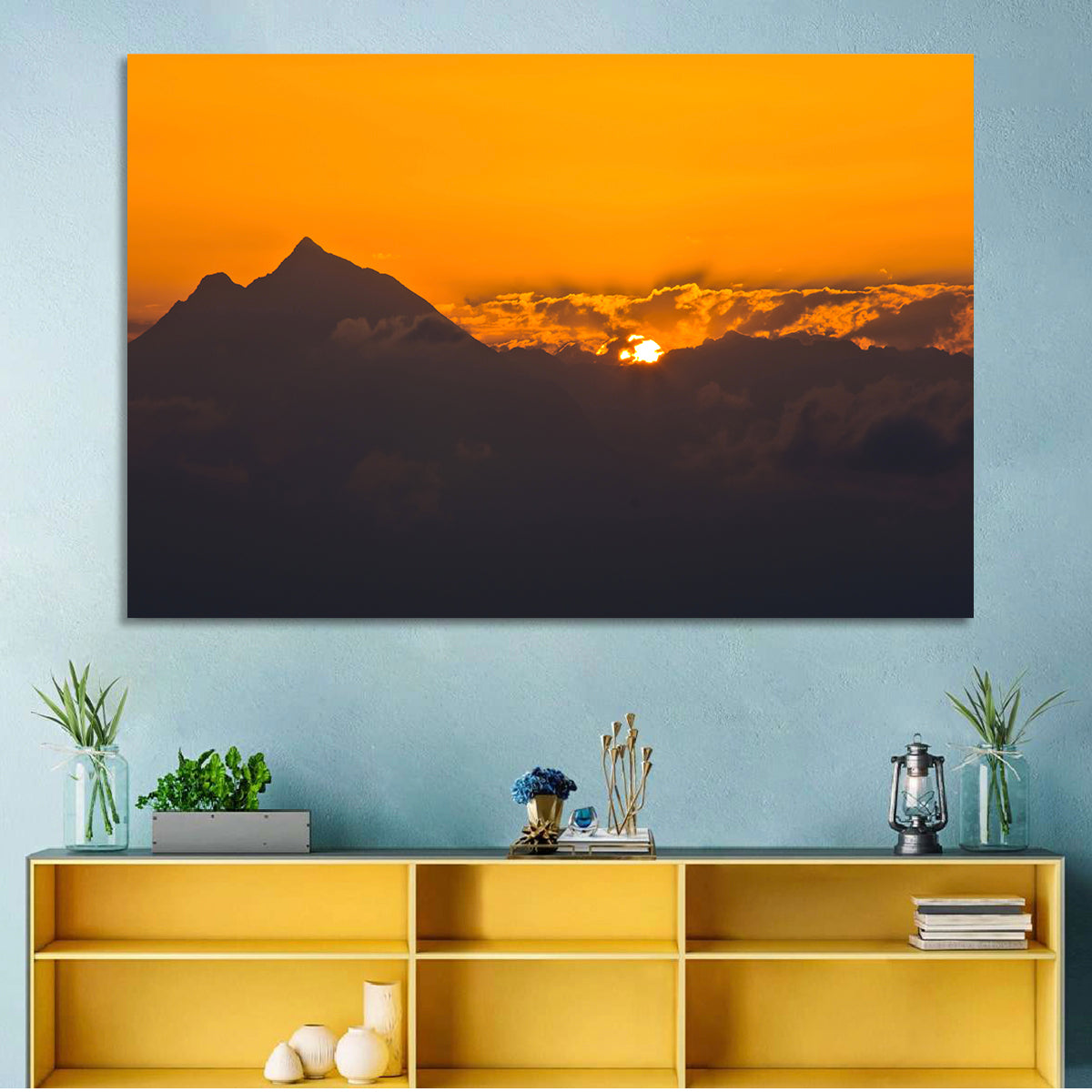 Athos Mountain Sunrise Wall Art in a room, landscape