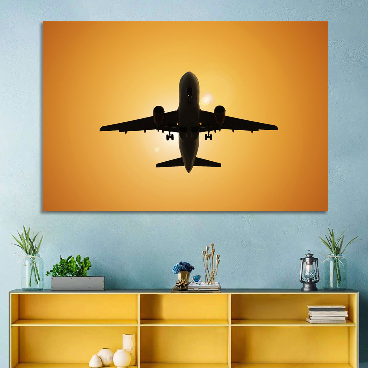 Sunset Jet Silhouette Wall Art