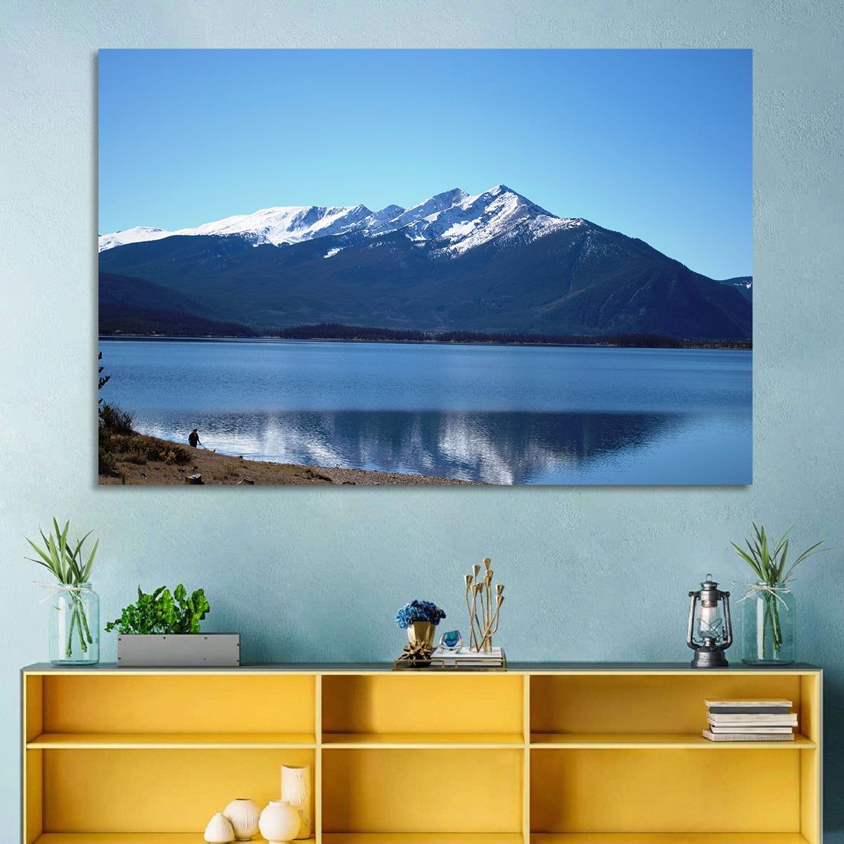 Lake Dillon Reflection Wall Art in a room, landscape