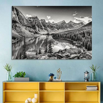Moraine Lake Monochrome Mountain Landscape Wall Art