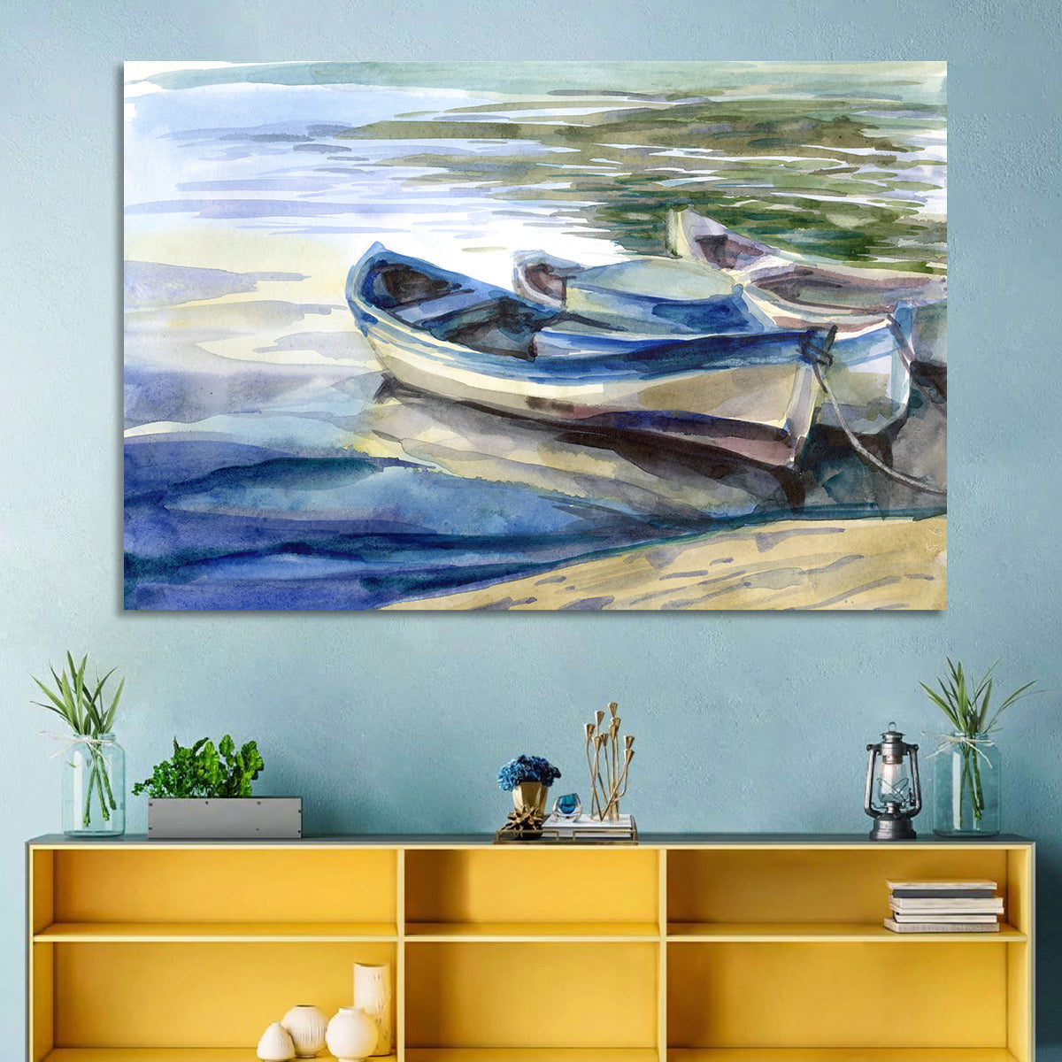 Watercolour Lake Boats Wall Art